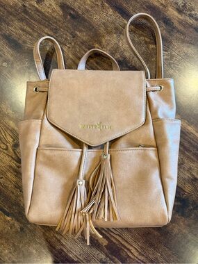 White Elm Tan Faux-Leather Backpack with Tassel Accents